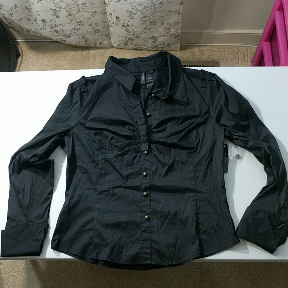 Bisou Bisou Black Button Up Blouse New w/ Tag