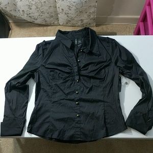 Bisou Bisou Black Button Up Blouse New w/ Tag