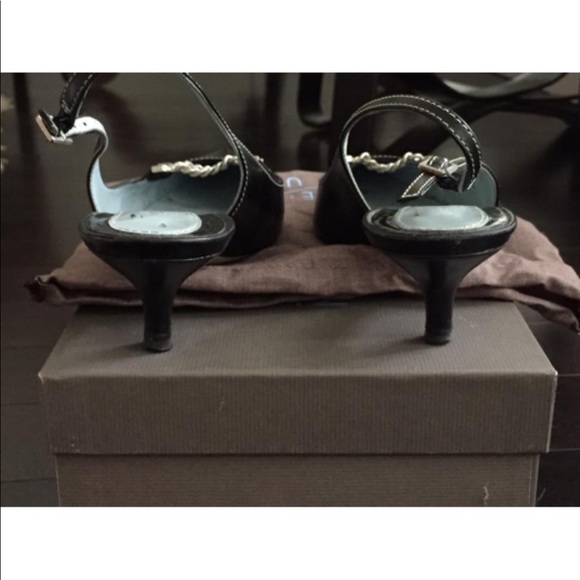 Black kitten heels with chain detail, Sz 36-1/2 - Picture 3 of 5