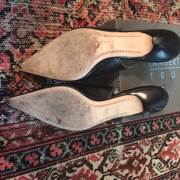 Black kitten heels with chain detail, Sz 36-1/2 - Picture 4 of 5