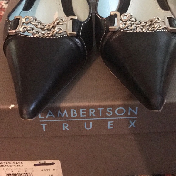 Black kitten heels with chain detail, Sz 36-1/2 - Picture 5 of 5