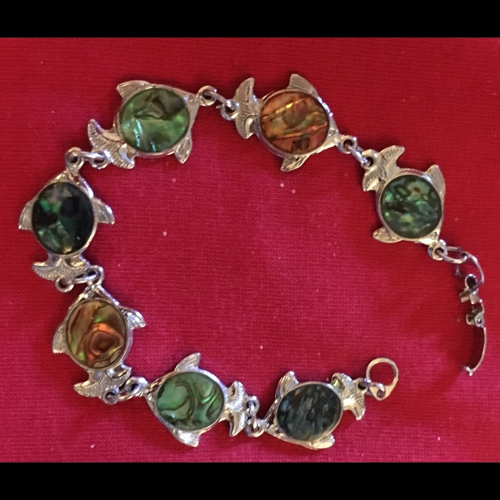Silver fish Abalone bracelet BOHO Bohemian Hippie