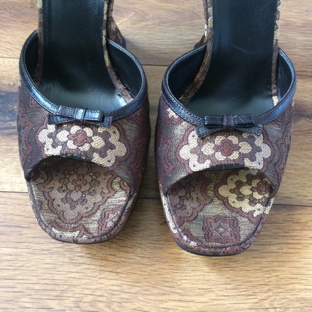 NWOT Prada wedges: brown & gold print - Picture 3 of 8