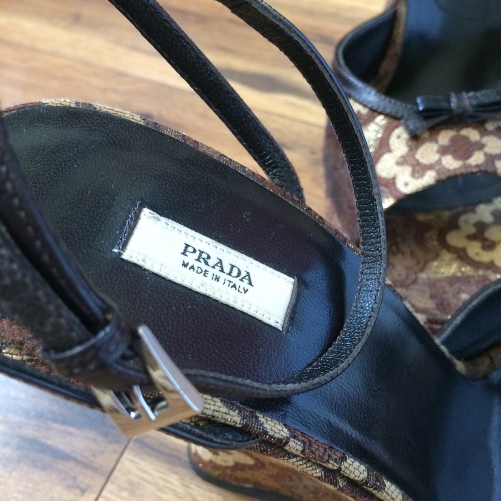 NWOT Prada wedges: brown & gold print - Picture 5 of 8
