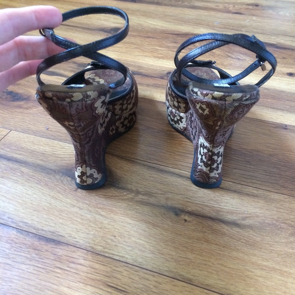 NWOT Prada wedges: brown & gold print - Picture 6 of 8