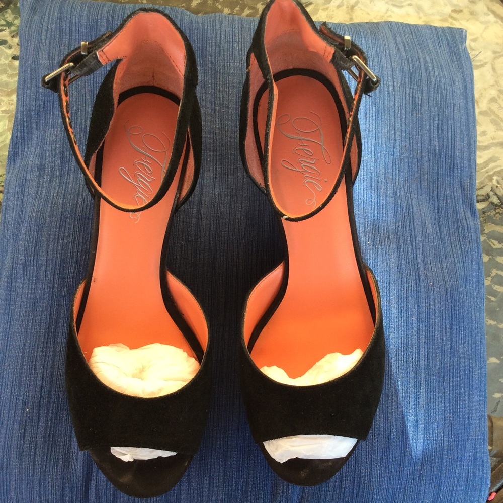 Fergie Black Wedge Heels