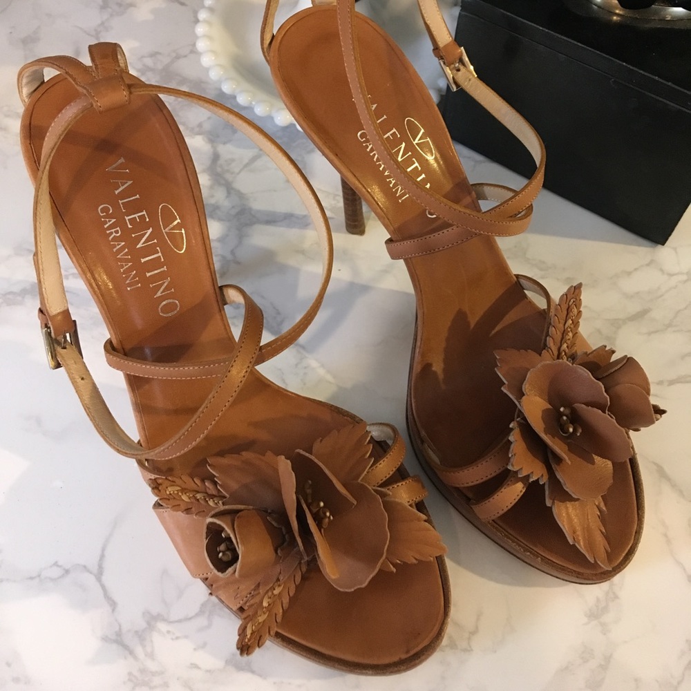 Valentino Leather Flower Heels