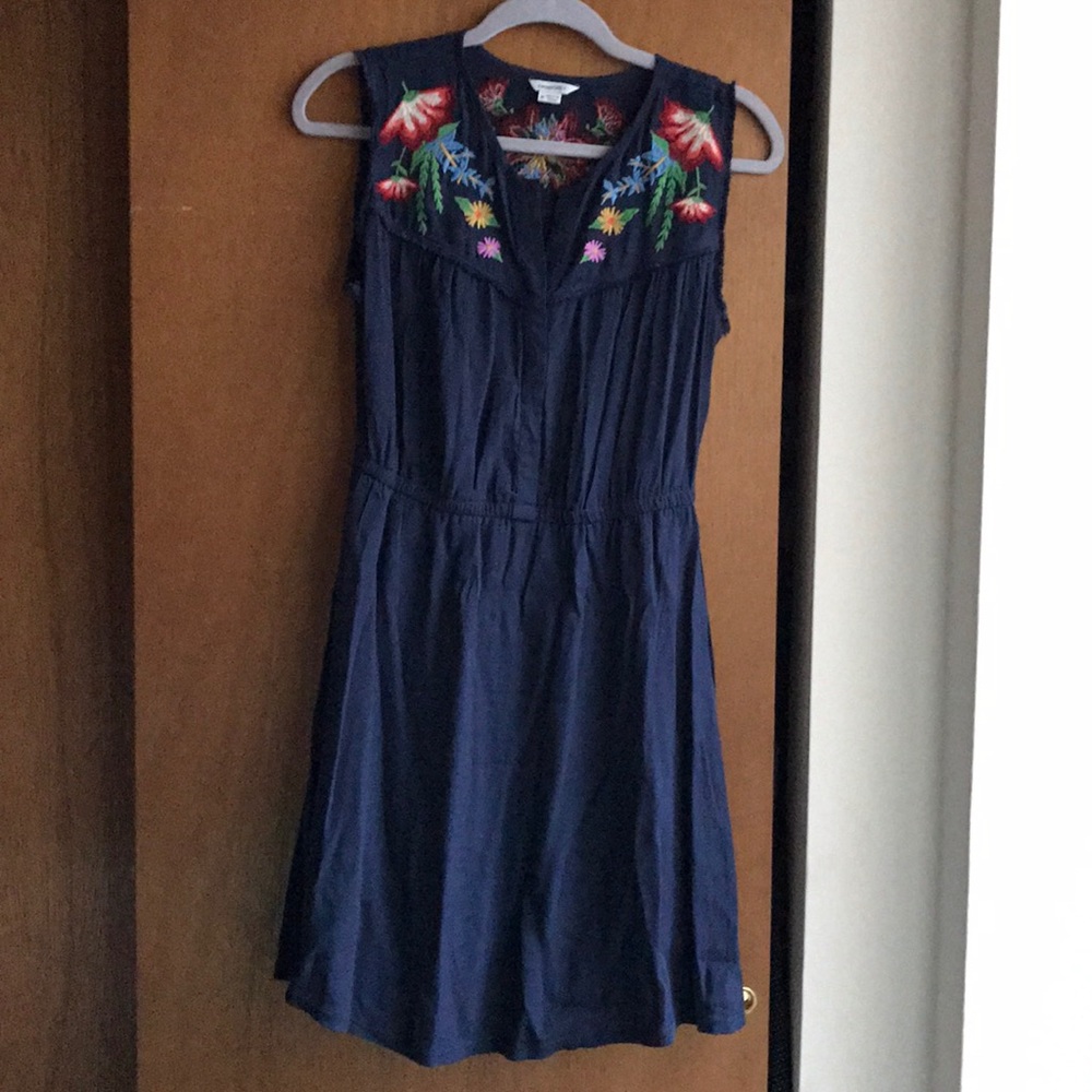 Navy Embroidered Flower Dress