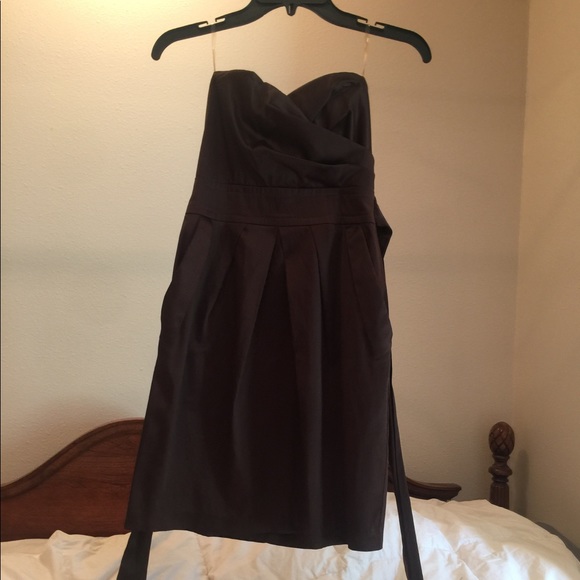 Strapless Chocolate Brown Mini Dress with Pockets - Picture 1 of 4