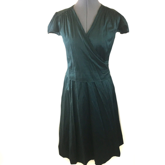 Calypso St. Barth Dresses & Skirts - Calypso hunter green silk cap sleeve wrap dress