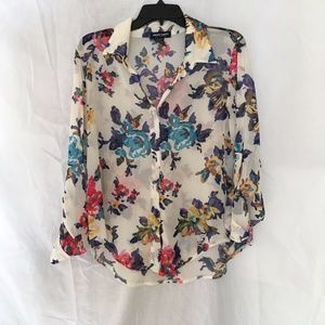 See-thru Floral Long Sleeved Blouse