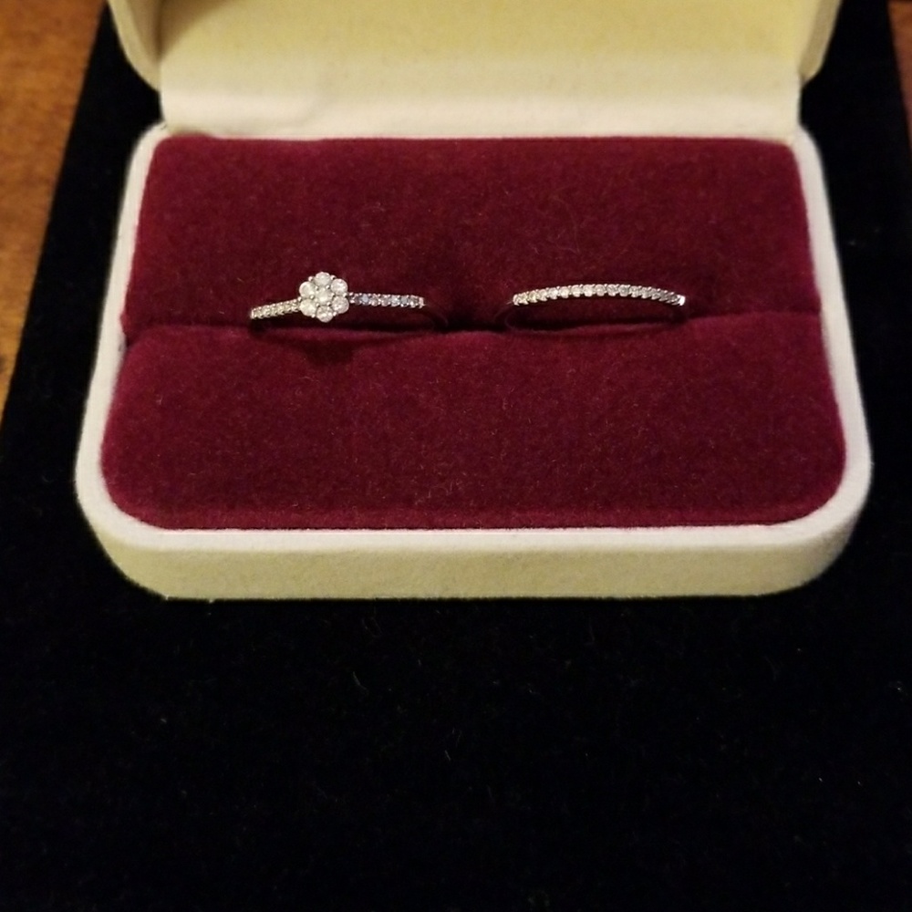 Diamond and Sterling Wedding Ring Set, Size 8!
