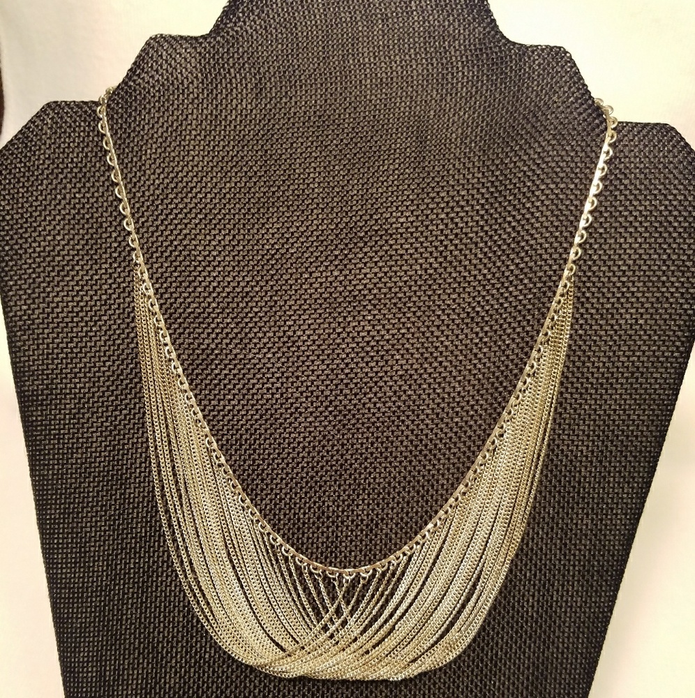 Silver multi-chain bib necklace