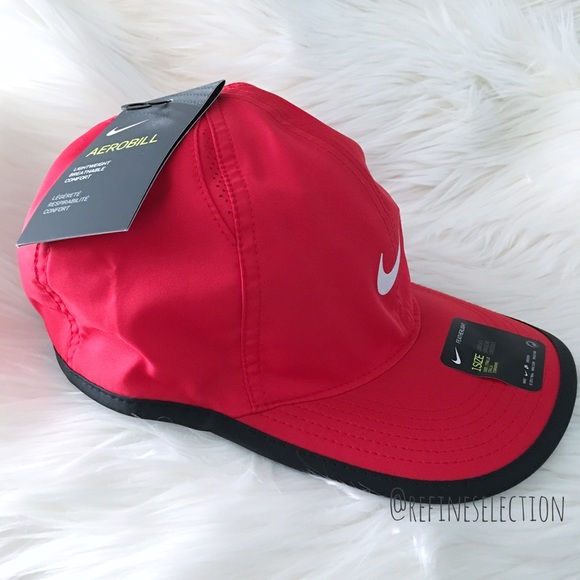 Nike Aerobill Featherlight Red Black Dad Hat Cap - Picture 2 of 5