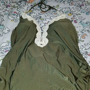 Cacique Swim Olive green with Crochet tankini top