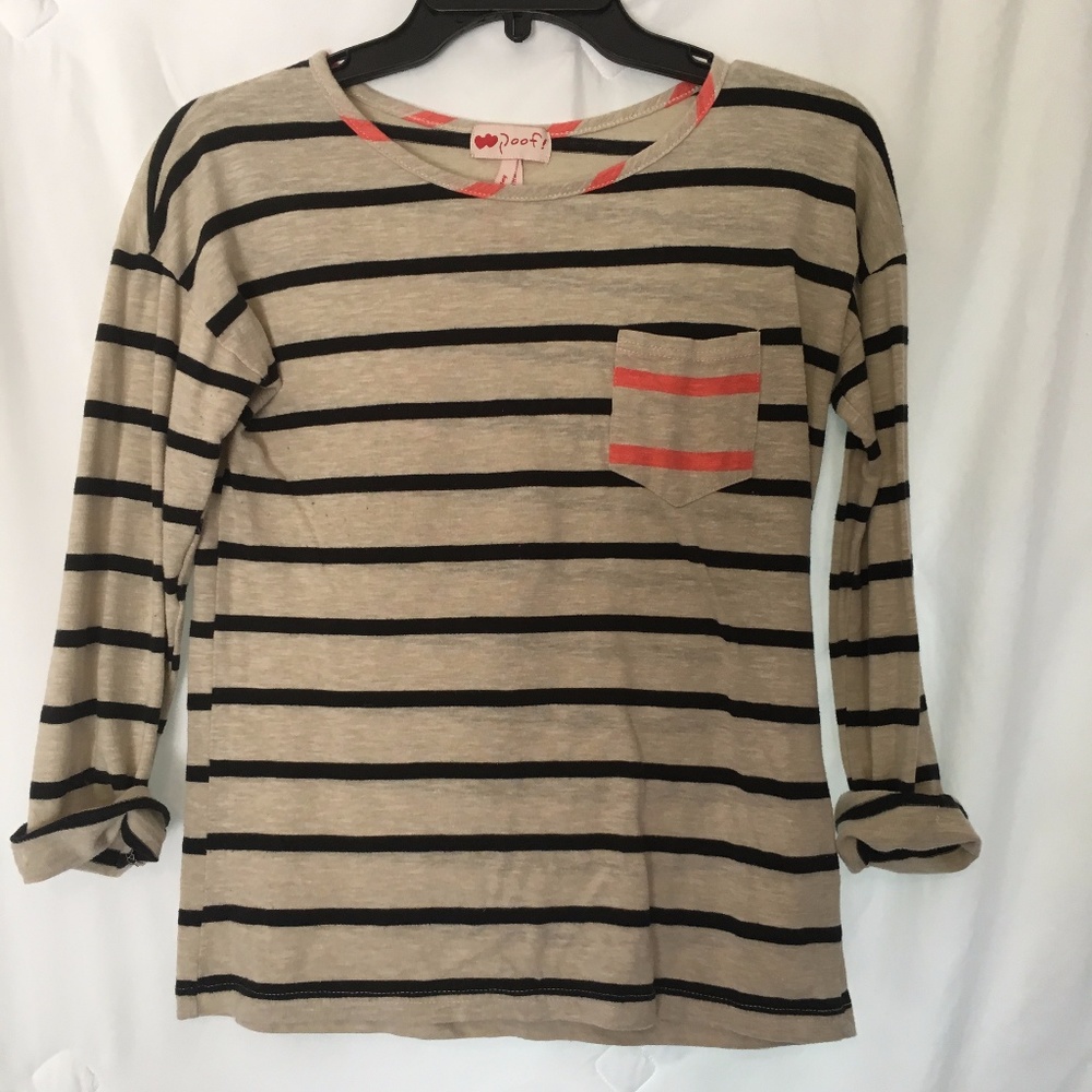 Black & Cream Striped 3/4 Length Tee