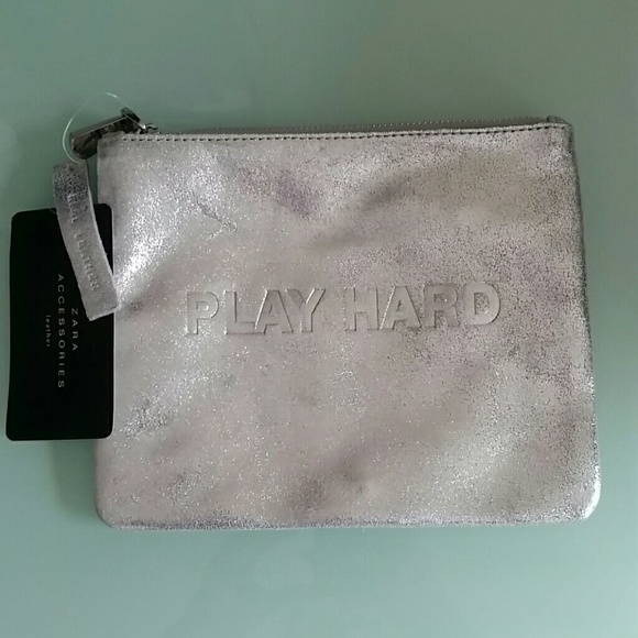 Zara Leather Pouch Zip Clutch 9736 PLAY HARD - Picture 2 of 4