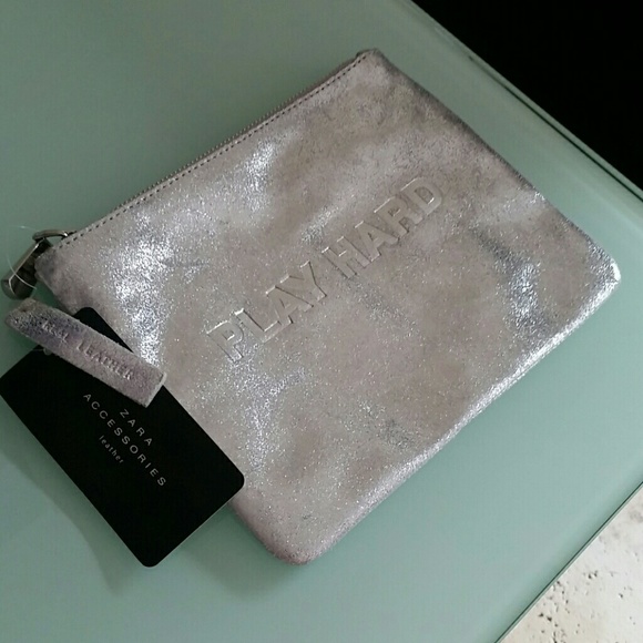 Zara Leather Pouch Zip Clutch 9736 PLAY HARD - Picture 3 of 4