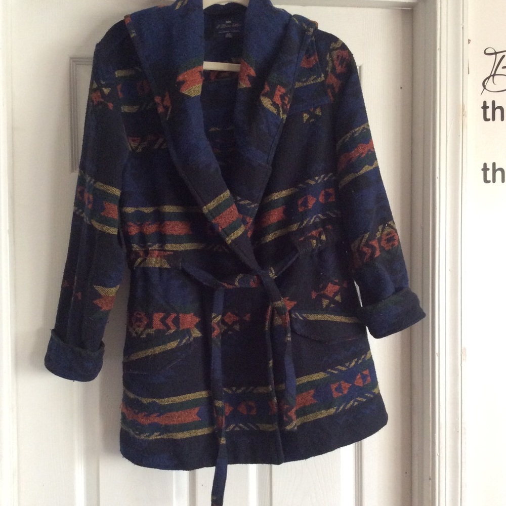 Aztec design Blue Coat with Hood - Picture 1 of 4