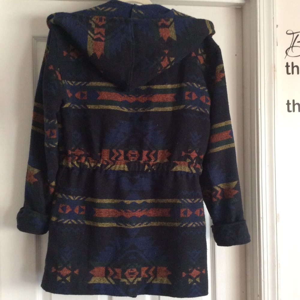 Aztec design Blue Coat with Hood - Picture 2 of 4