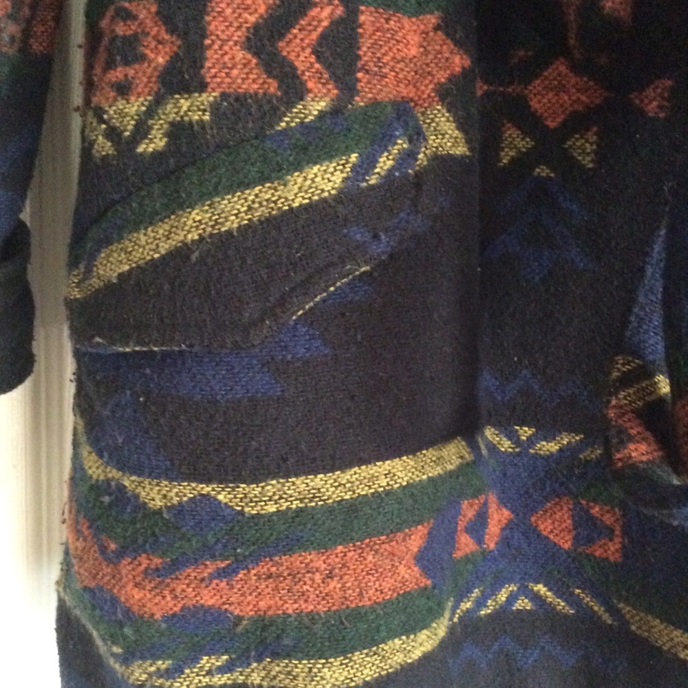 Aztec design Blue Coat with Hood - Picture 3 of 4