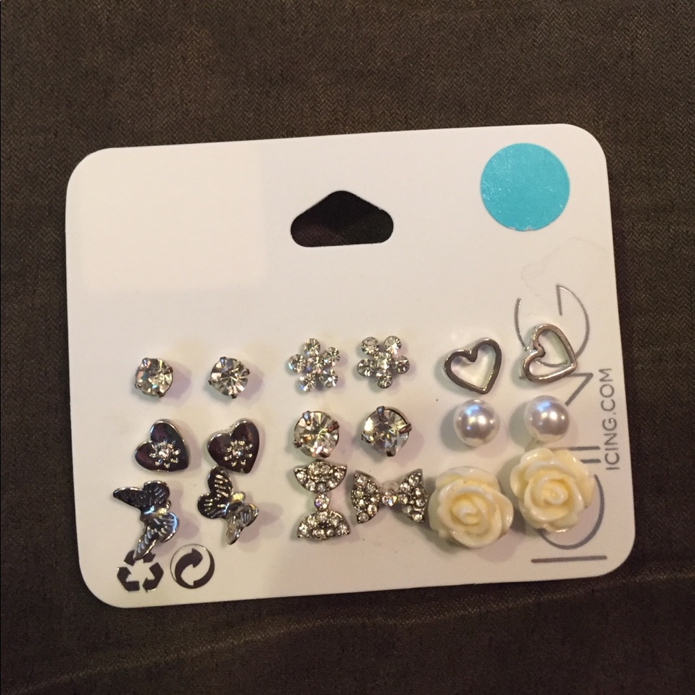 Icing Set of 9 Silver Earrings
