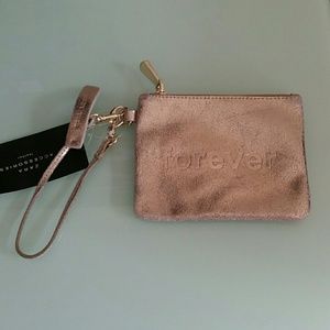 Zara leather wristlet clutch gold 9736