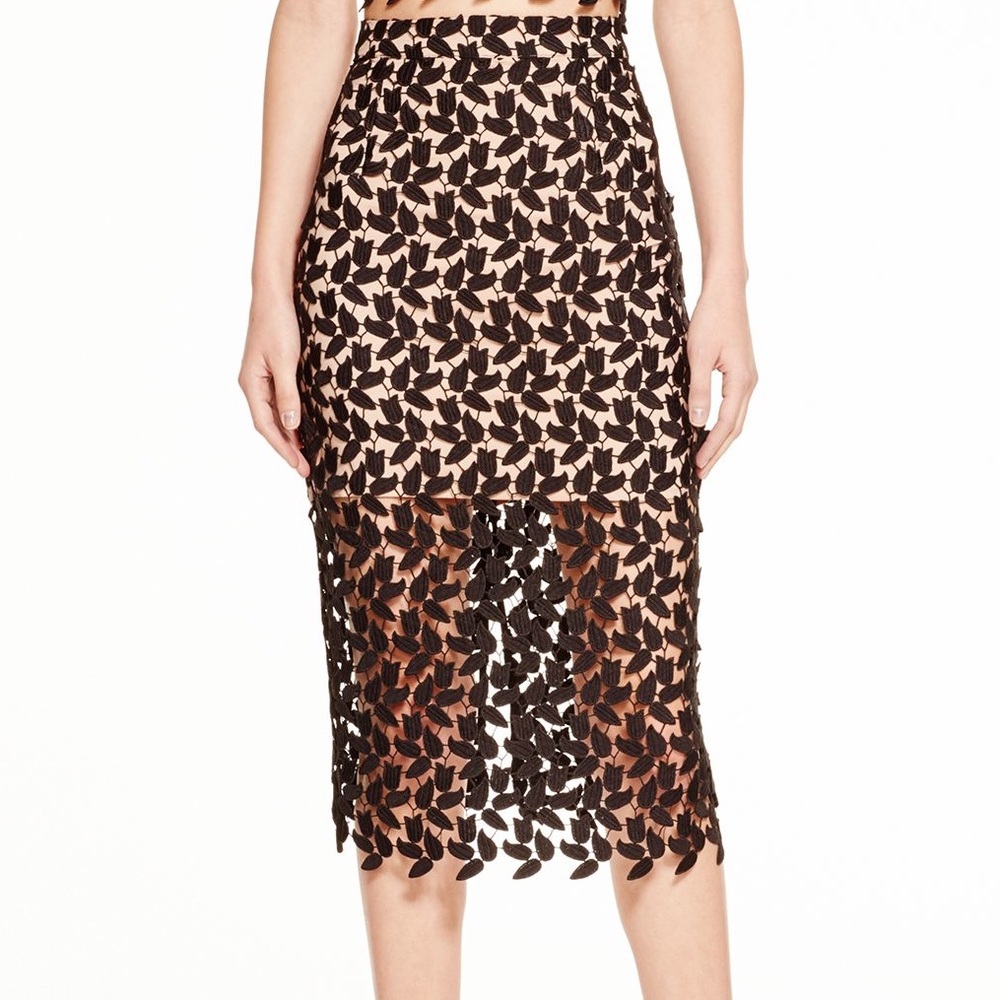 Black and Nude Lace Highwaist Pencil Skirt - Picture 3 of 3