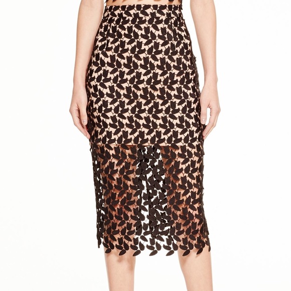 Black and Nude Lace Highwaist Pencil Skirt - Picture 3 of 3