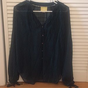 Sheer navy and green blouse from Anthropologie