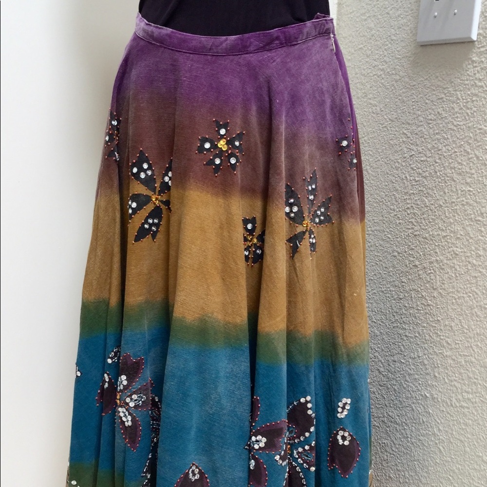 Bohemian embroidered Color block skirt
