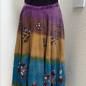 Bohemian embroidered Color block skirt