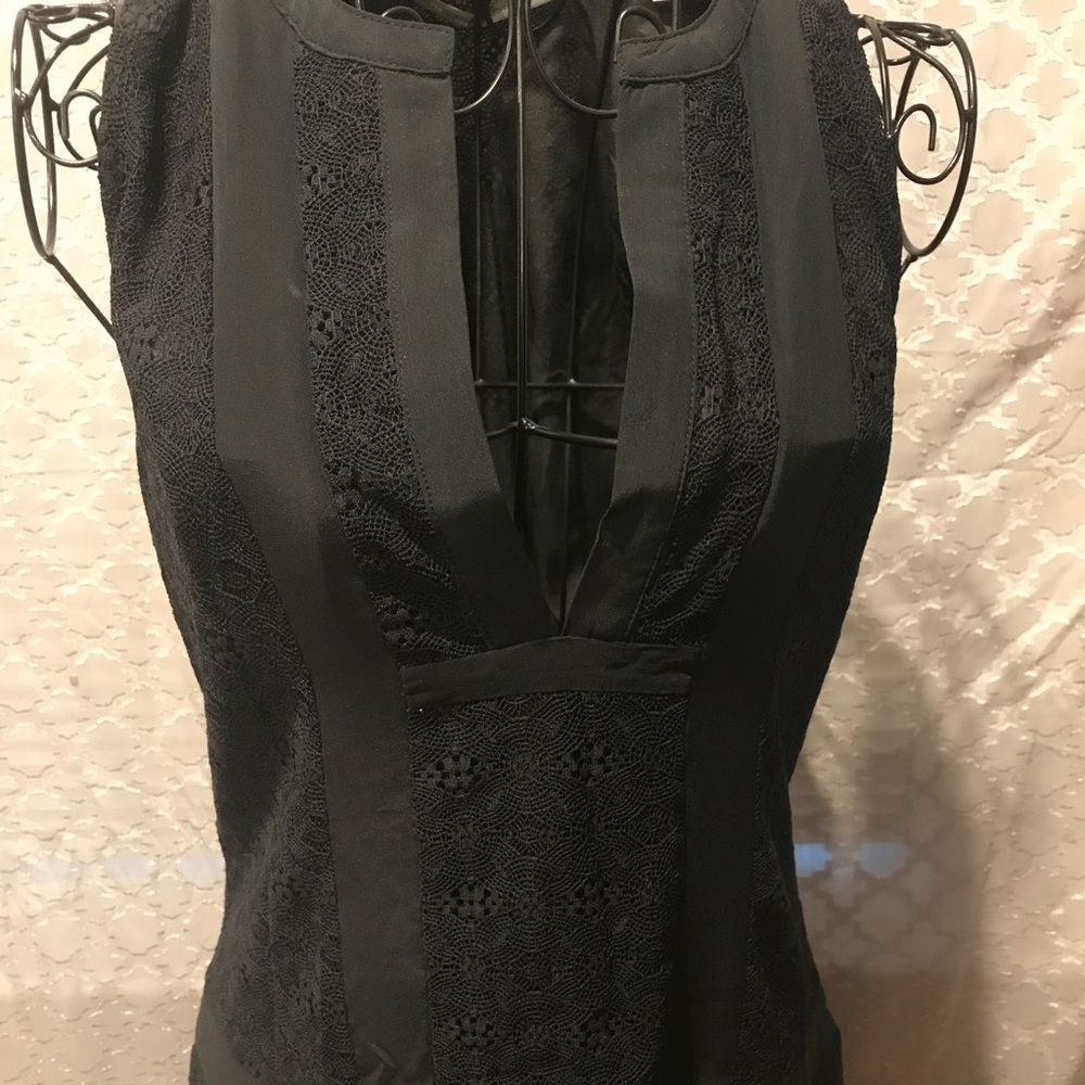 Black Lace details drop-waist dress