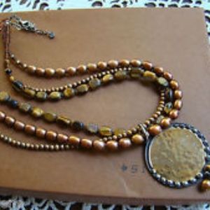 Silpada Tiger's Eye Bronze Pearl Pendant Necklace