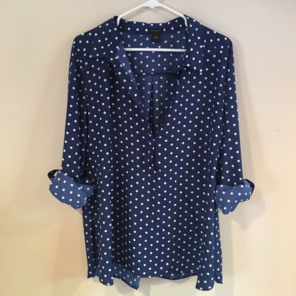 Navy Polka Dot Ann Taylor Shirt