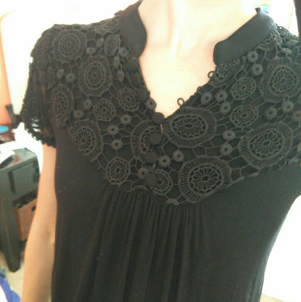 Kische black long blouse top, S