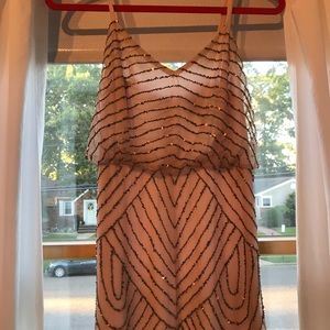 Adrianna Papell Beaded Blouson Gown- Blush