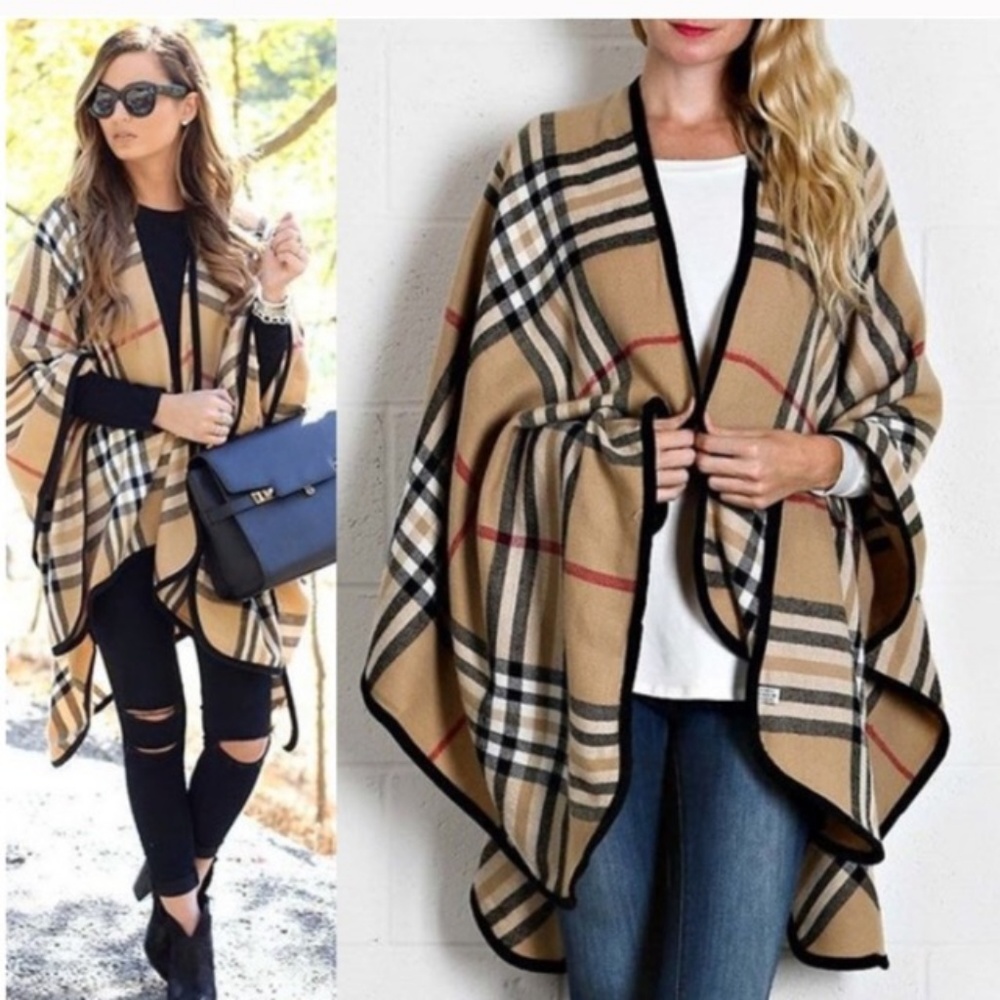 Last One😉 Camel Plaid Ruana Wrap