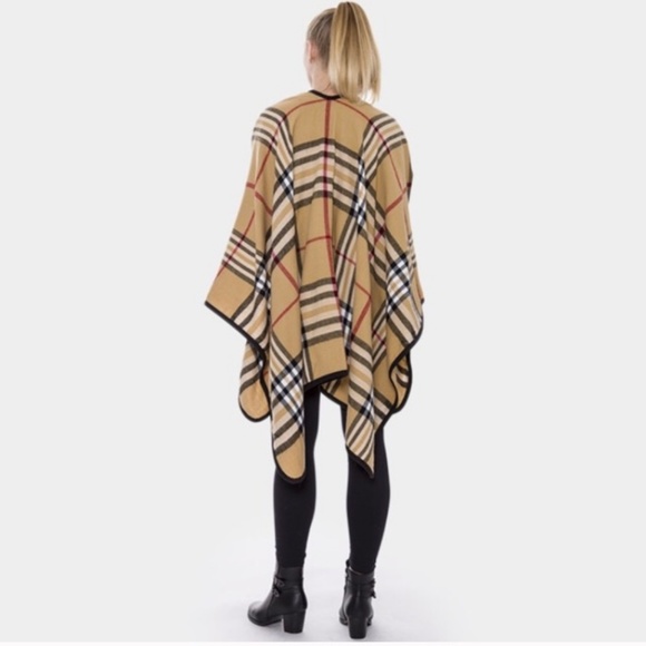 Last One😉 Camel Plaid Ruana Wrap - Picture 3 of 3