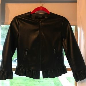 Zara Black Ruffled Leather Jacket