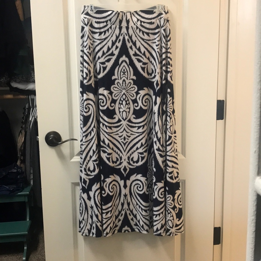 INC International Concept maxi skirt, S Navy Ikat.