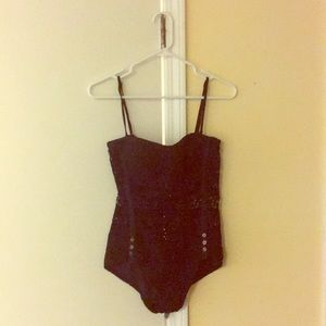 Black, never worn, one-piece bathing suit.