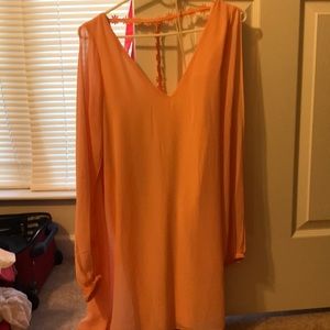 Coral long open sleeved dress from Tobi