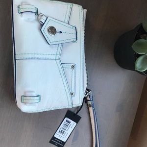 Botkier- white clutch with blue/green detail