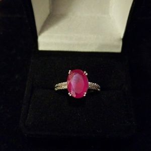 14kt White Gold Diamond and Ruby Ring, Size 5