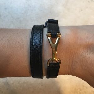 YSL double wrap leather bracelet in Black