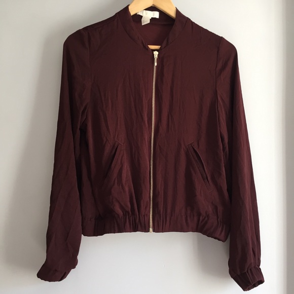 H&M Jackets & Blazers - Satin Maroon Bomber Jacket