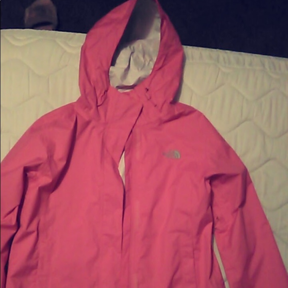 Pink North face rain jacket size medium