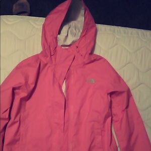 Pink North face rain jacket size medium