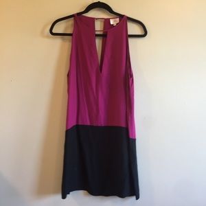 Parker Magenta & Black Silk Shift Dress Size M